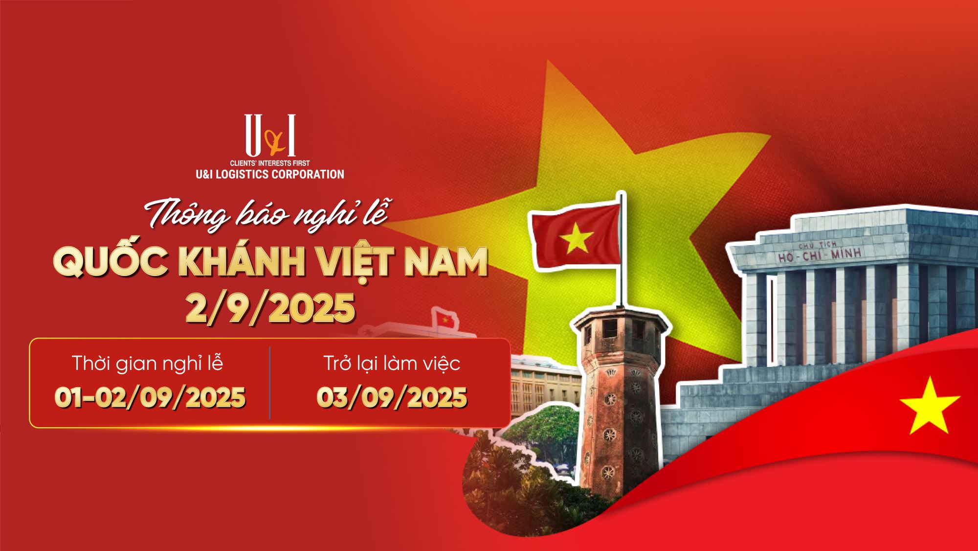 Thông báo lịch nghỉ lễ Quốc Khánh Việt Nam 2/9/2025