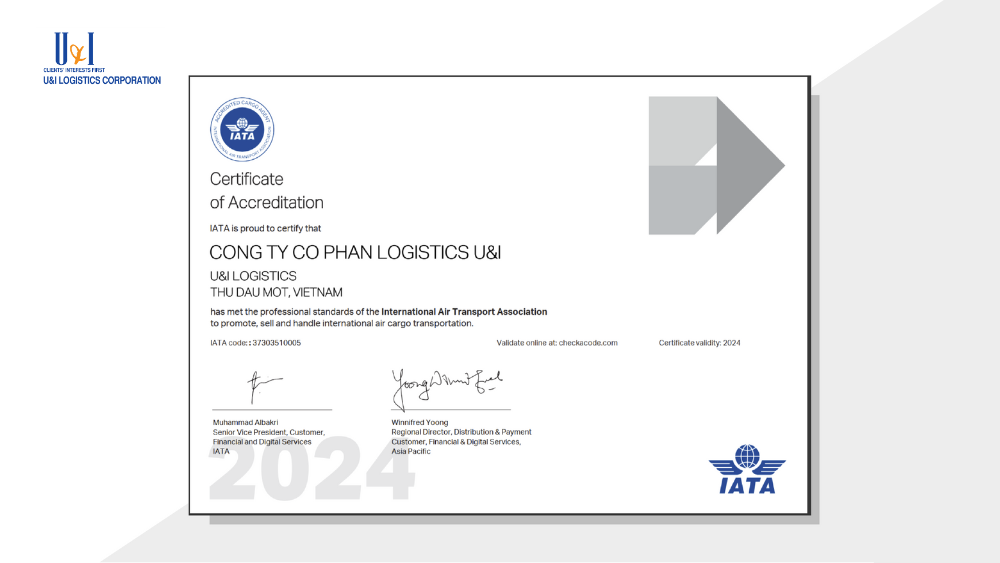 U&I Logistics pride being International Air Transport Association (IATA) Cargo Agency